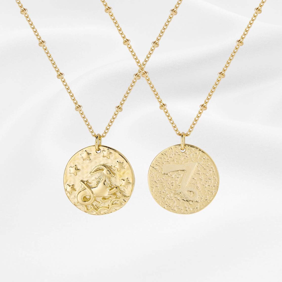 Zodiac Coin Embossed Choker Necklace Disc 12 Constellation Astrology Horoscope 14K Gold Plated Round Pendant Personalized Necklace Gift for Women Men - Image 2