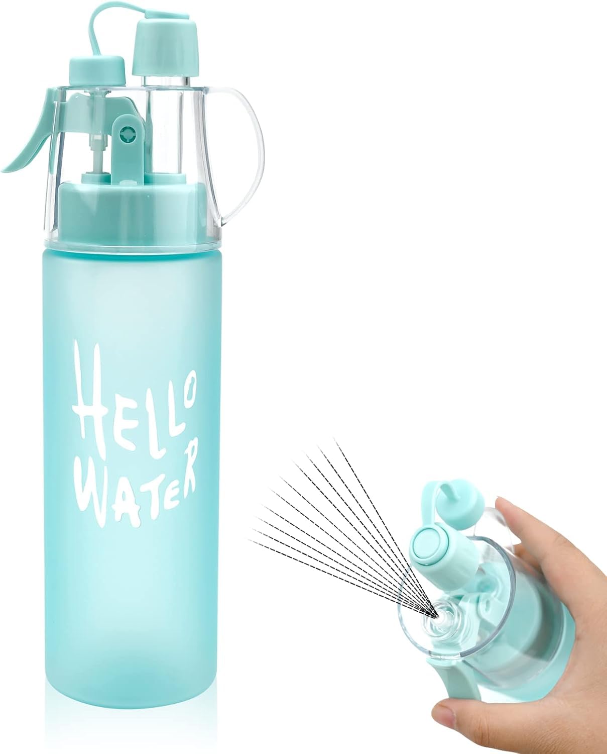 AOKLEY 580ml Misting Sports Water Bottle, 20oz BPA-Free Hydration Bottle with Spray Mist and Flip Straw for Cycling, Hiking, Climbing, Running, Fitness, and Outdoor Activities (Blue)