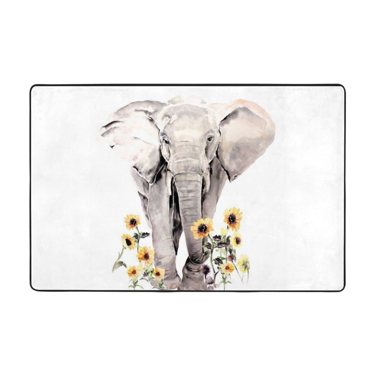 Tapis éléphant et tournesol super doux pour salon et chambre 91x61 cm