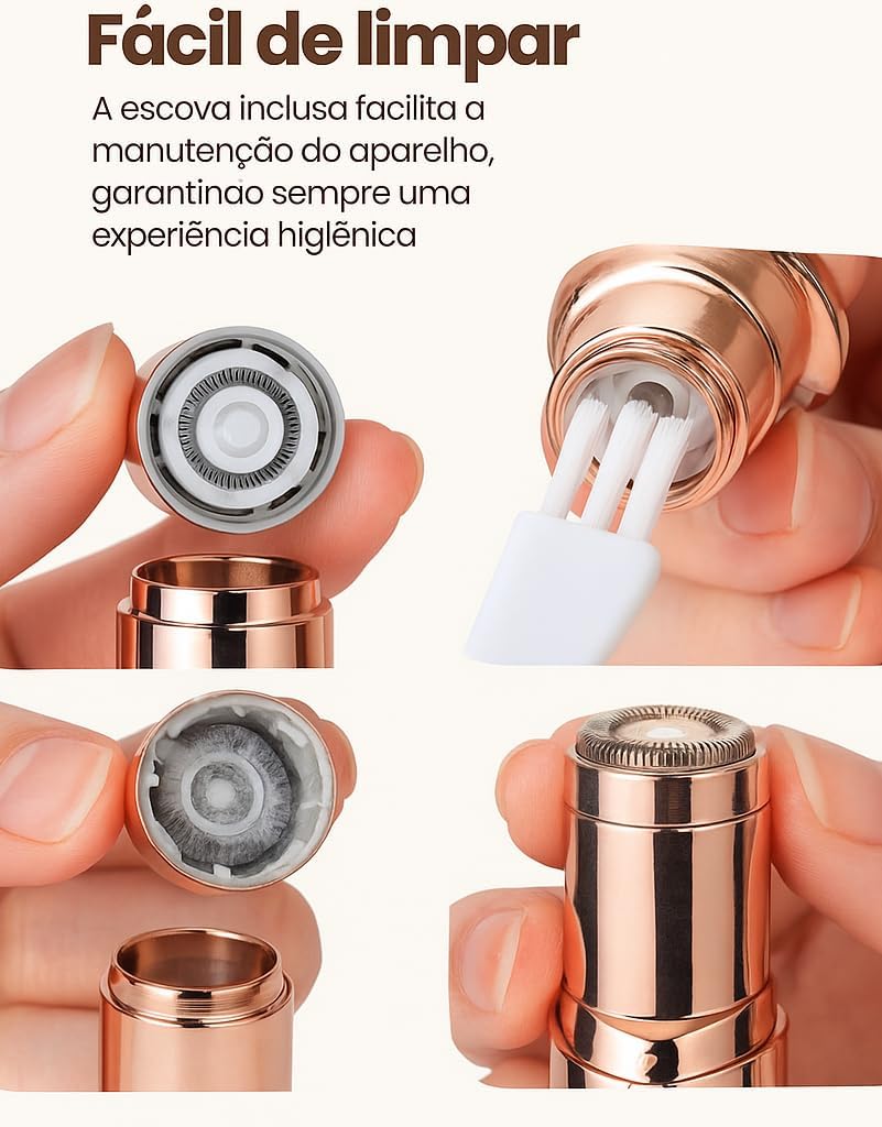 Depilador Facial Feminino Zero Incômodo Recarregável USB Formato Batom com Luz LED Removedor de Pelos Portátil para Rosto Buço e Sobrancelhas