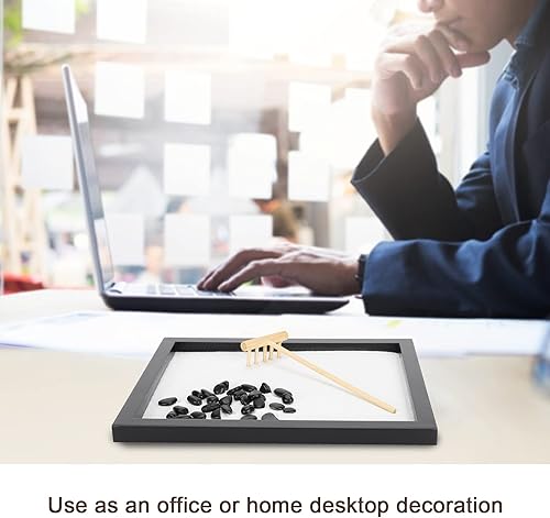 Miniatura 3 de HEEPDD Jardín de arena zen, 8.5 x 6.9 x 0.6 pulgadas, escritorio de playa blanca, mini jardín zen con rastrillo para decoración de escritorio de