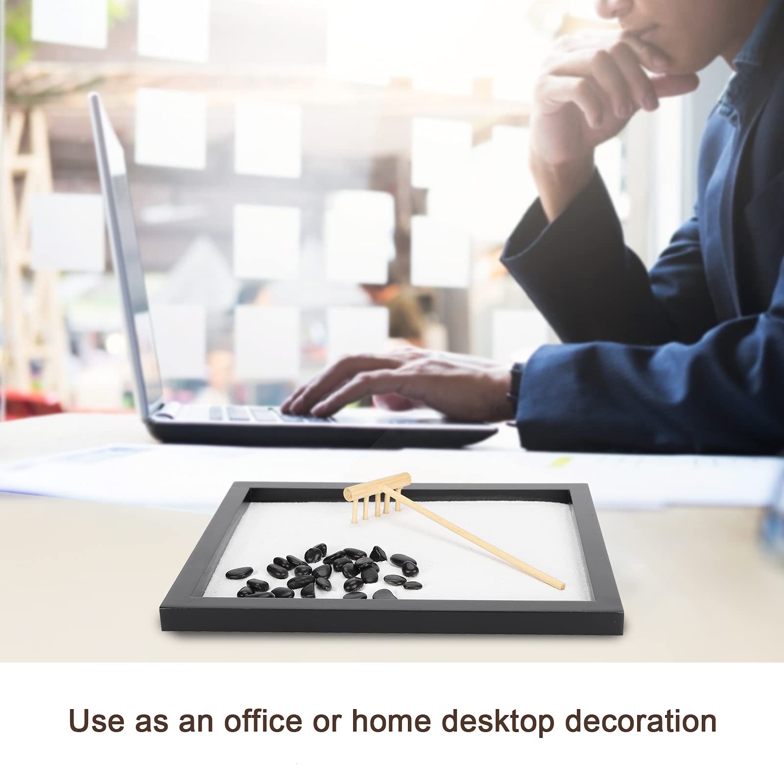 Respicefinem Zen Garden Sand Tray Decoration Sand Tray Therapy Kit No Grid Mini Landscape Meditation Zen Sandbox Desktop Craft Decoration