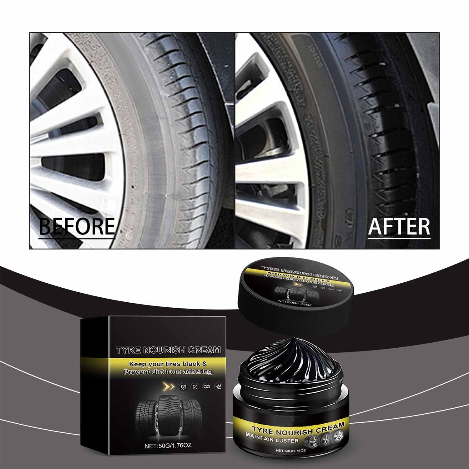 Tyre Nourish Cream, Tire Wax – Restores Black Gloss, Powerful Wheel Cleaning Refurbish Wax, High Gloss Wheel Guard and Rim Wax, for Cars Trucks Motorcycles (3Pcs) — view 2