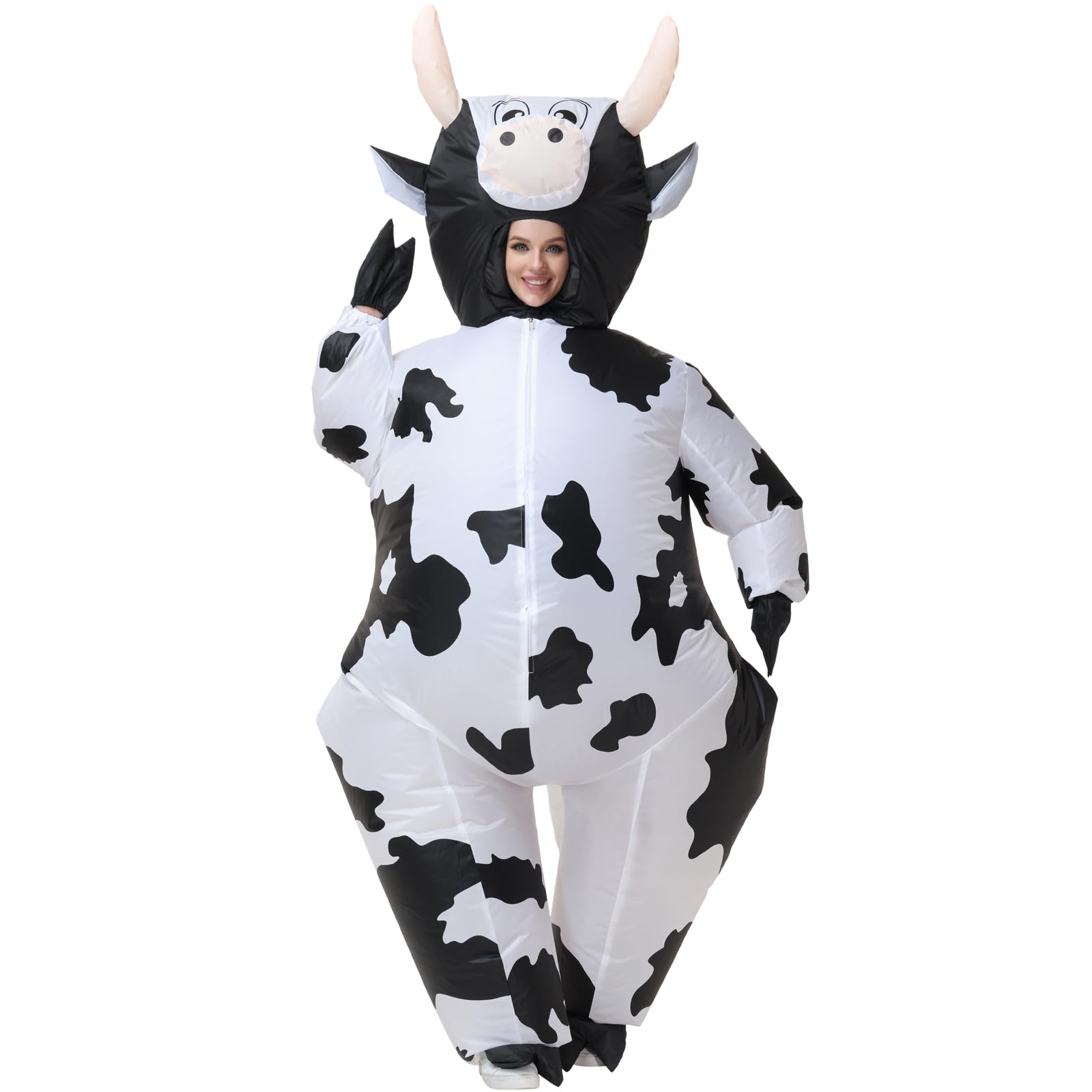 ZISUEX Inflatable Cow Costume Adult Cow Blow Up Suit Halloween Costume Jumpsuit Fancy Party Christmas Inflatable Suit White L:4.9ft to 6.2ft