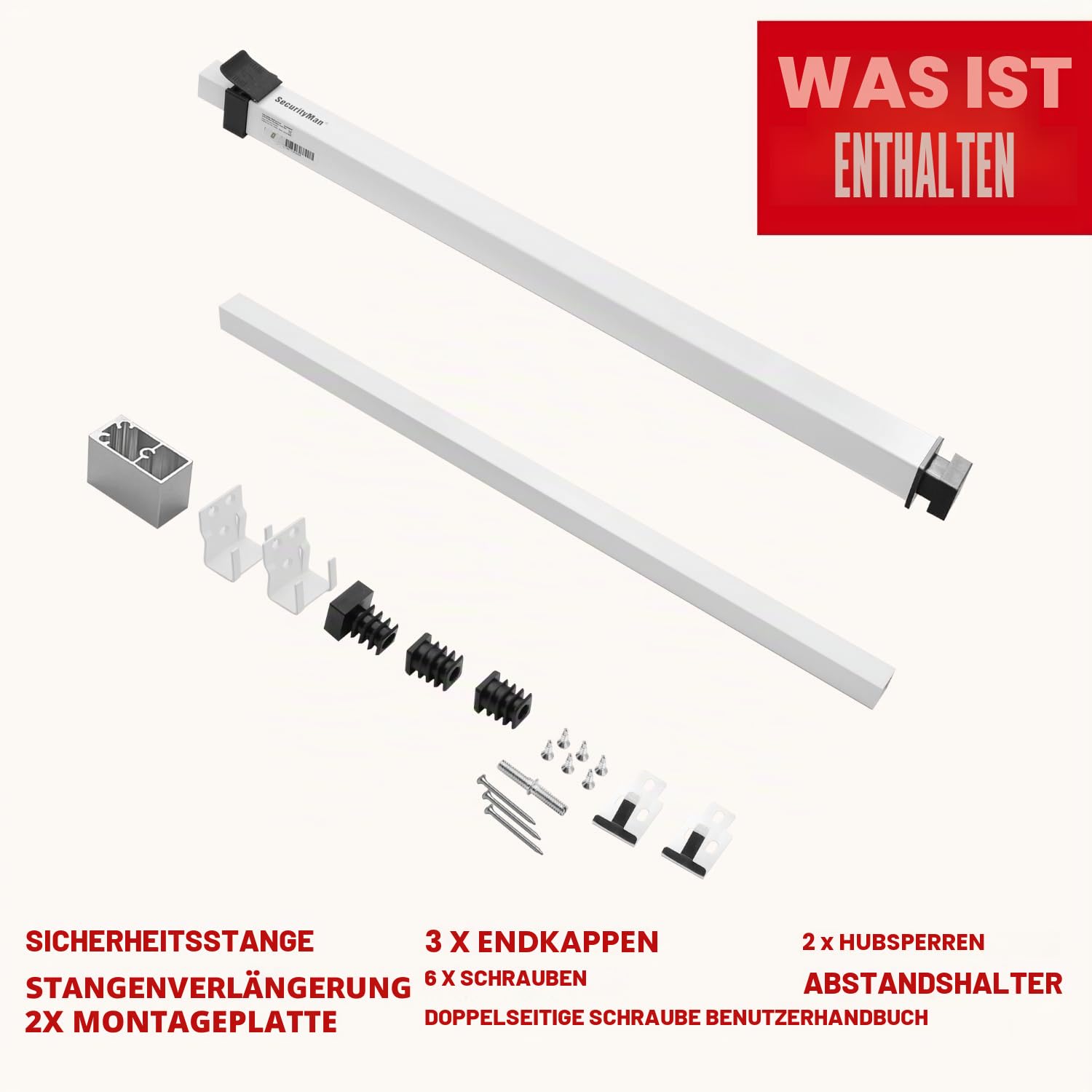 SecurityMan Fenster-Sicherheitsstange – einfache Installation für horizontale/vertikale Fenster – verstellbare Fenstersicherung (kindersicheres/robustes Eisen) – ausziehbar (36,2 cm bis 94 cm)