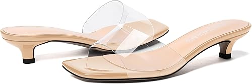 Miniatura 6 de WAYDERNS Sandalias de tacón bajo de PVC transparente para mujer, puntera cuadrada, patente sólida, de tacón bajo, de 1.5 pulgadas