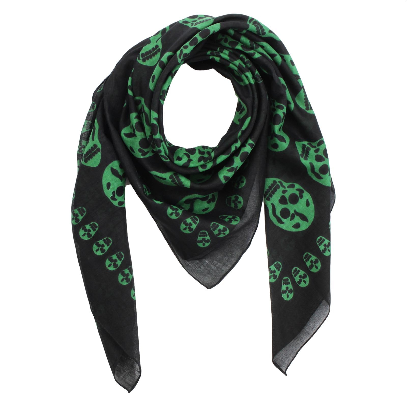 Freak Scene Cotton Scarf - Skulls 1 black - green - squared kerchief