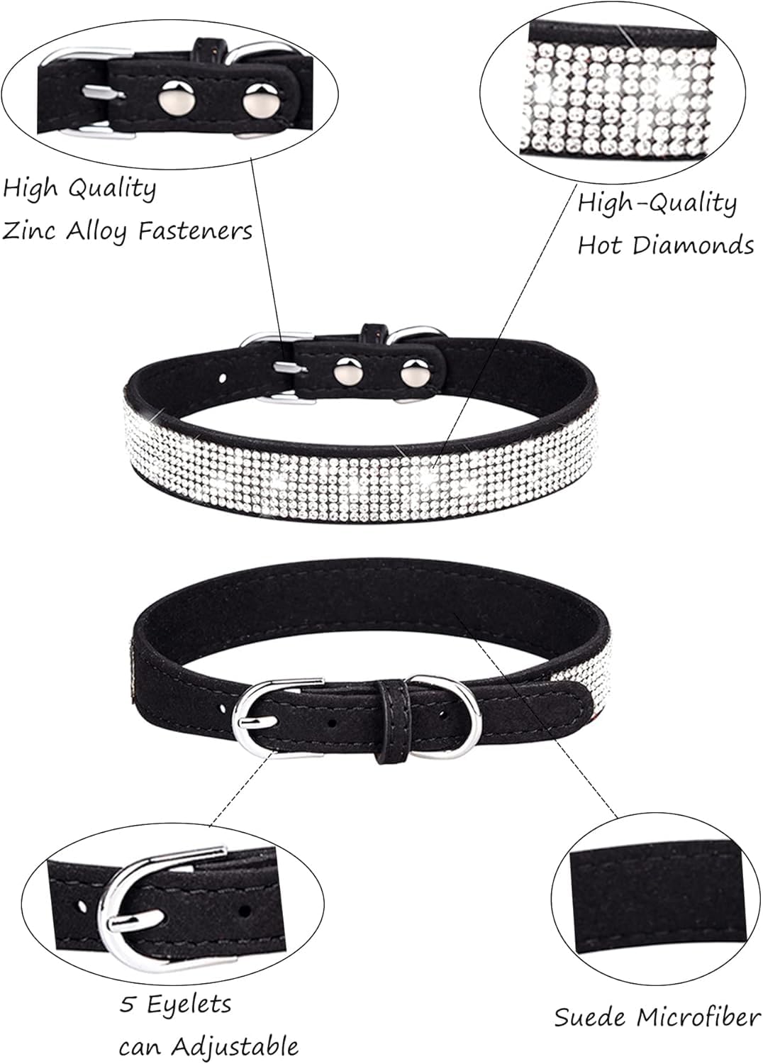 Rhinestone Dog Collar, Cute Dazzling Sparkling Soft Leather Dog Cat Rhinestone Collar Crystal Pet Cat Puppy Collar(Red,S) - Image 3