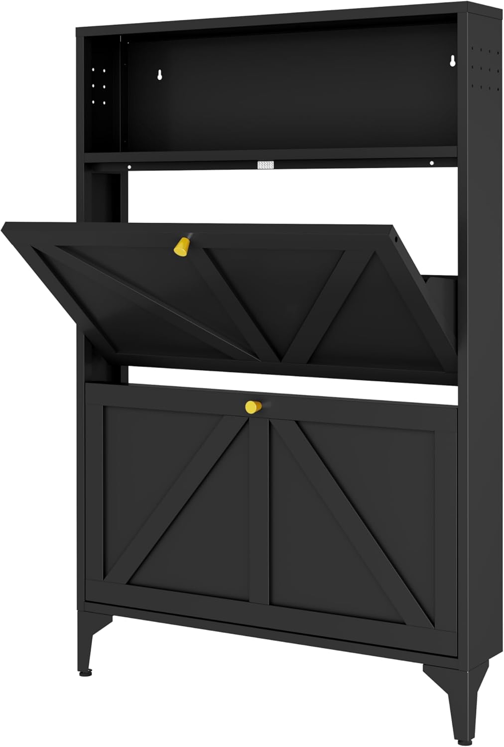 Freestanding Shoe Cabinet with 3 Flip Drawers-Metal Narrow Shoe Rack for Entryway,Hallway,Living Room-Hidden Metal Shoe Cabinet (3 Door Width 27.56, Red)