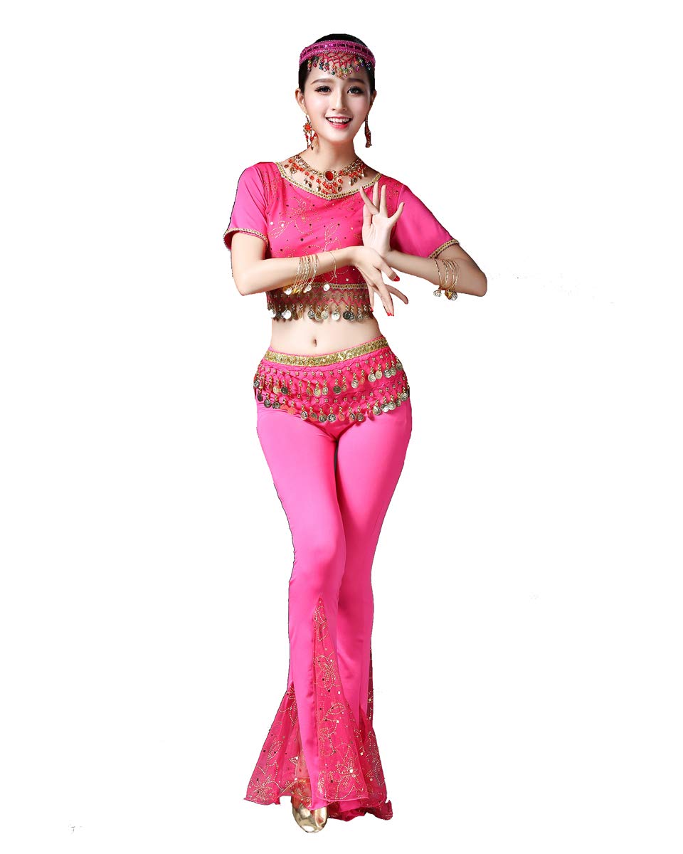 Bollywood indian womens tribal lace fishtail belly dance top pants dress blue/pink/red arabian ladies bellydance slits trousers costume