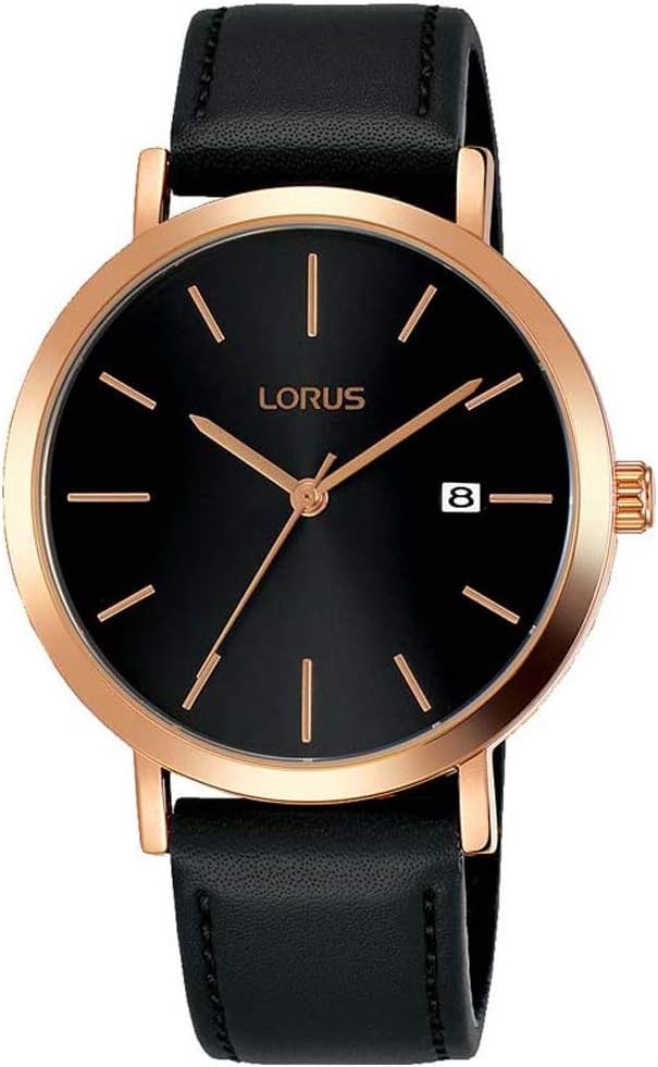 LORUS- Quartz Gents Rose Gold Black DIAL Strap Watch