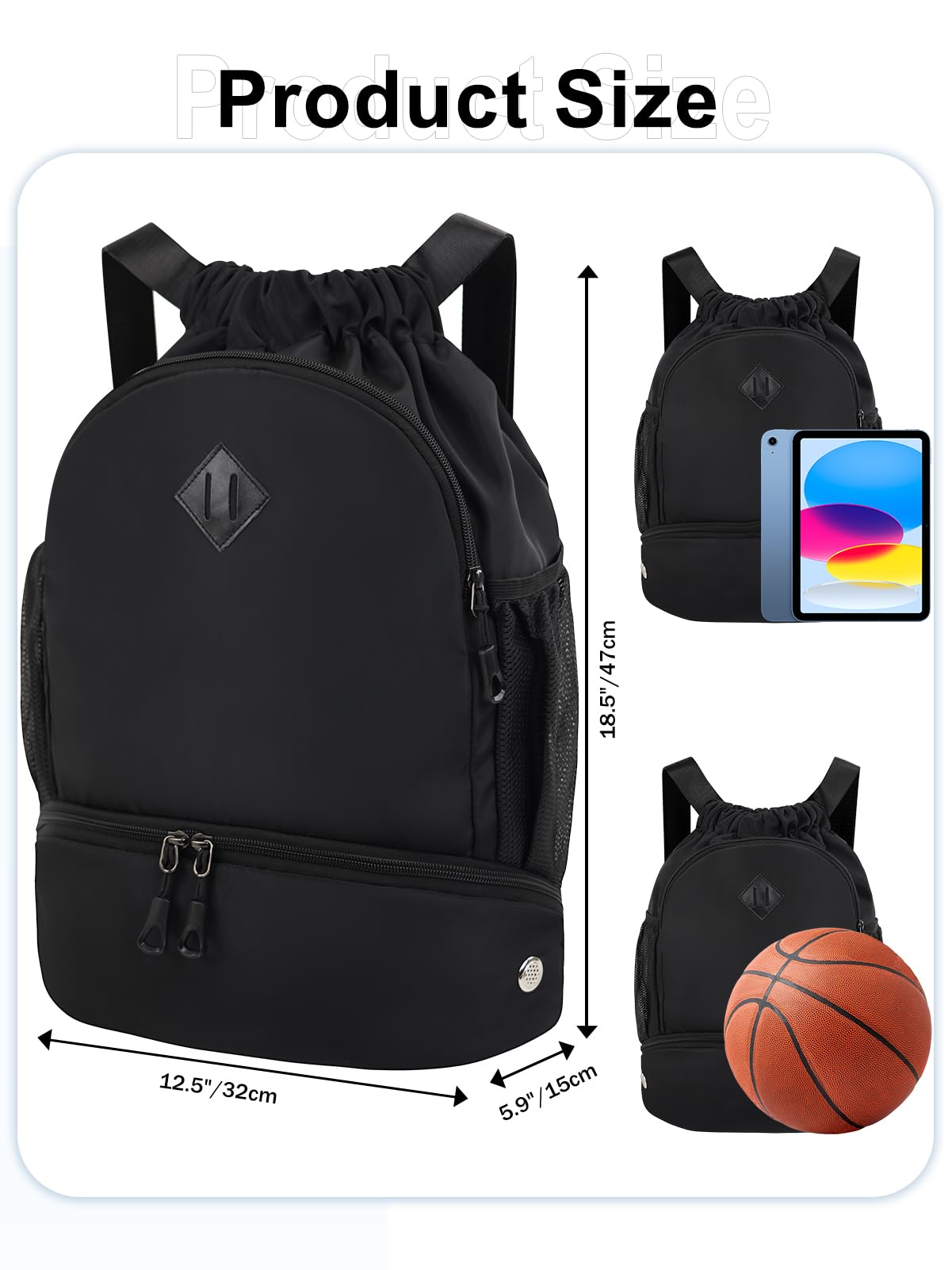 RHDZO Plecak ze sznurkiem plecak na siłownię z przegrodą na buty dla mężczyzn kobiet torba sportowa ze sznurkiem z kieszenią na mokro