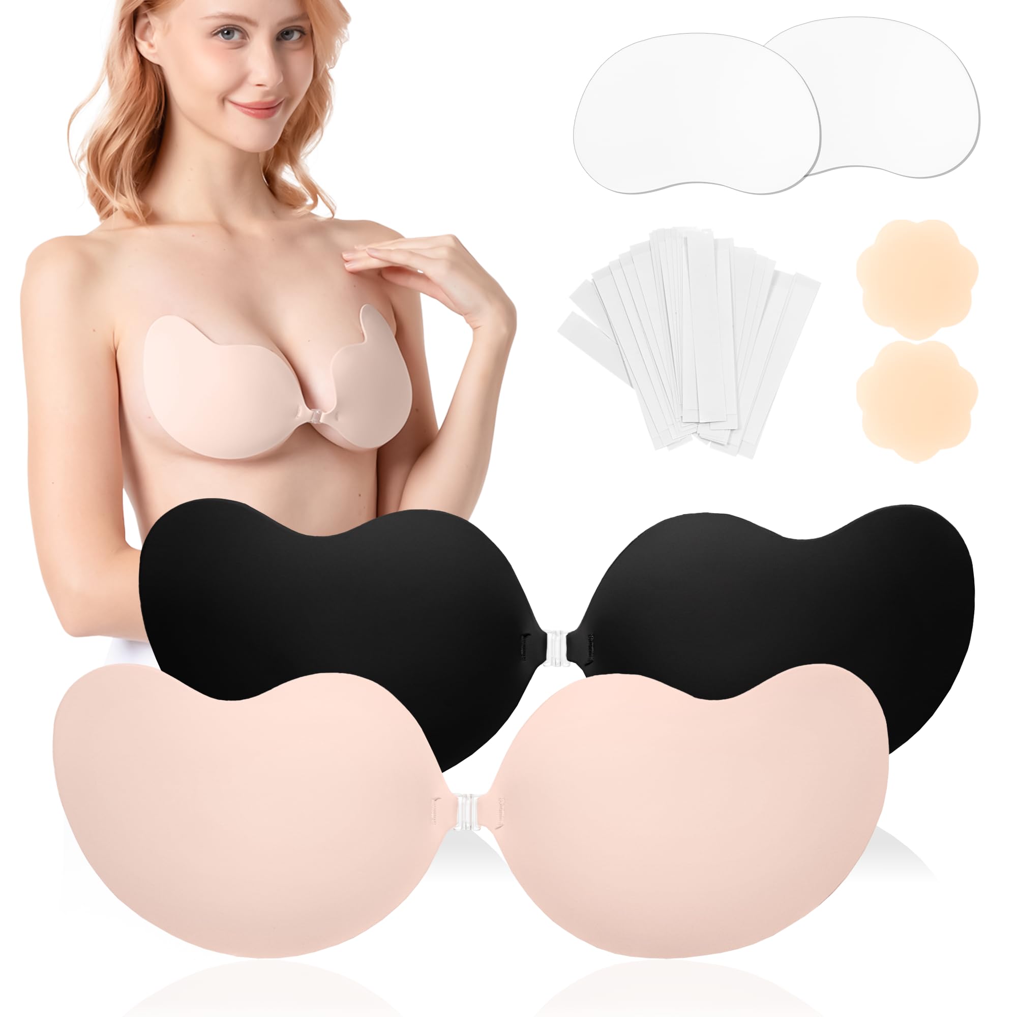 Awant Strapless Backless Sticky Push Up Bra Invisible Stick on Adhesive Bra for Women Reusable with Nipple Covers