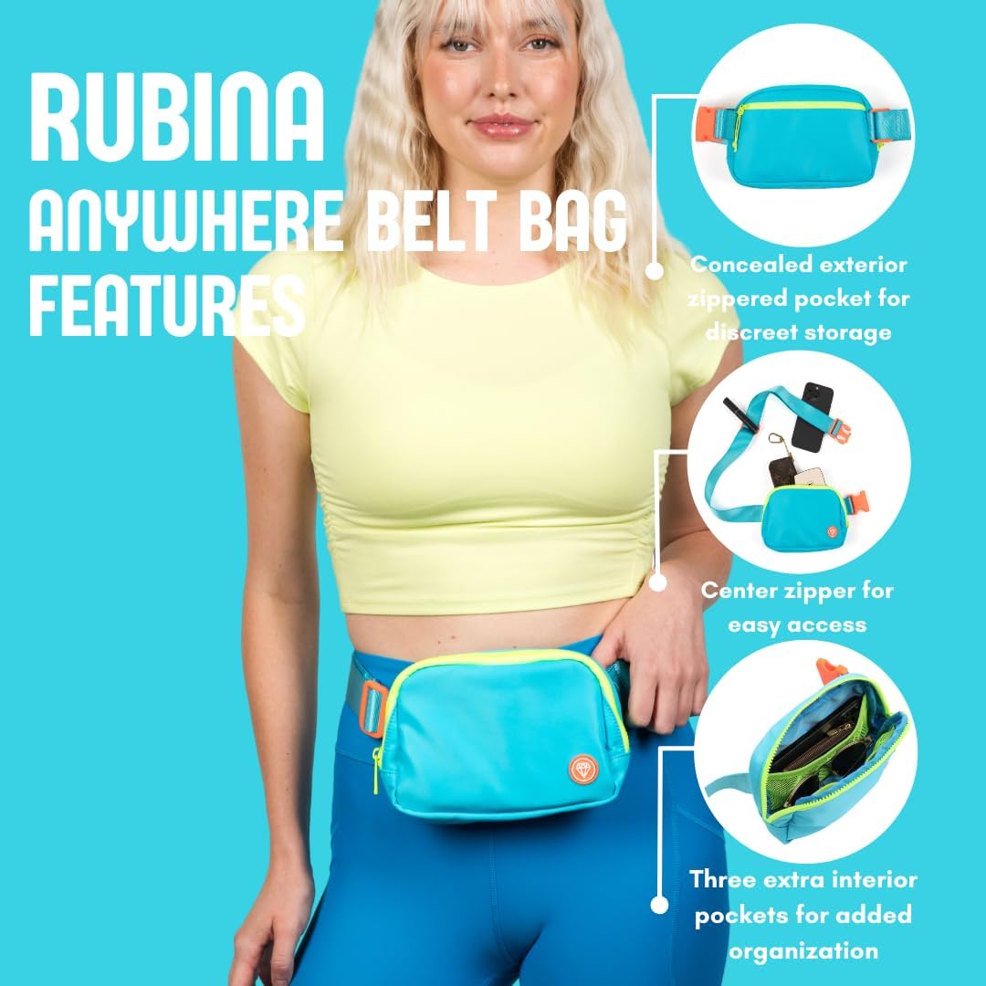 Rubina Anywhere Belt Bag | Crossbody & Chest Bag for Women & Men | Unisex Hip Waist Pack for Hiking, Workout, Running, Traveling, Festivals | Adjustable Strap | Miami Blue - Image 2