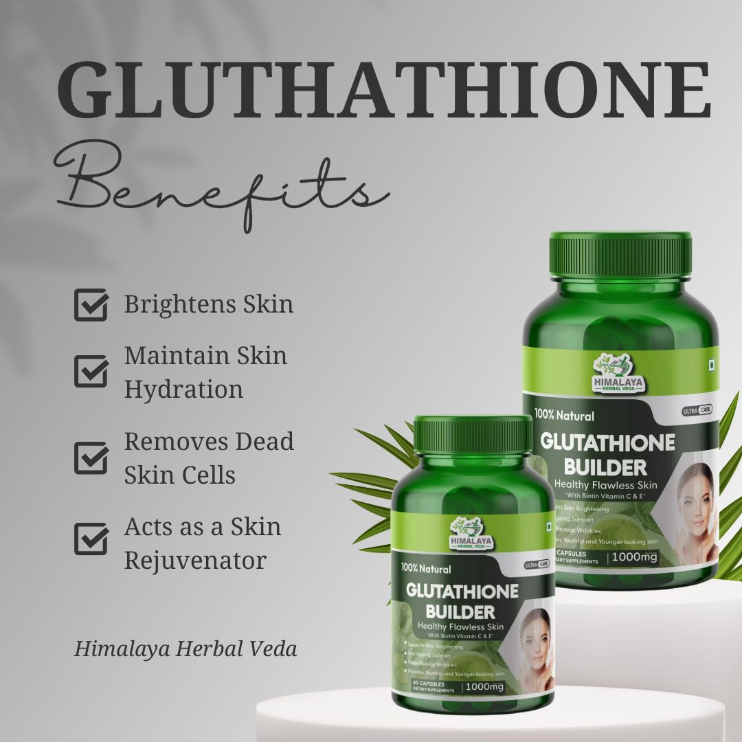 Himalaya Herbal Veda Glutathione 1000mg Tablets | Skin Whitening & Anti-Aging Supplement With Vitamin C, E, Grape Seed Extract & Biotin | Antioxidant Support Himalaya Herbal Veda Glutathione 1000mg Tablets | Skin Whitening & Anti-Aging Supplement With Vitamin C, E, Grape Seed Extract & Biotin | Antioxidant Support