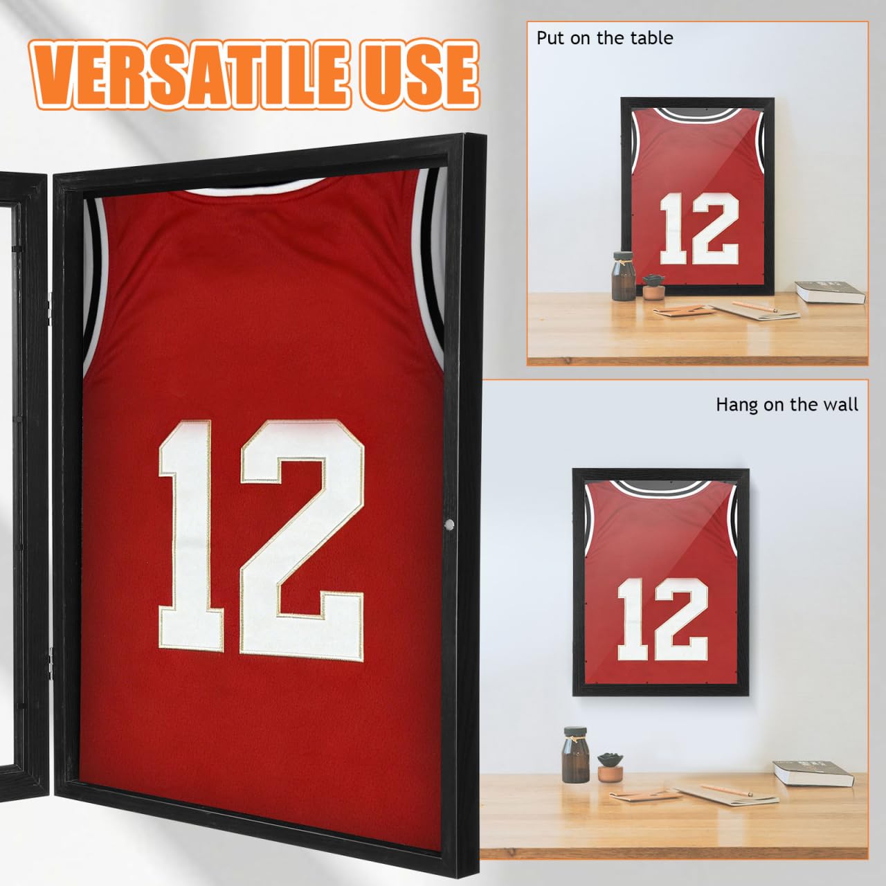 DOITOOL Espositore in legno per maglie sportive, grande cornice divisa con finestra, scatola da basket e hockey per esporre cimeli, 27,9 x 35,5 cm, adatta per l'esposizione