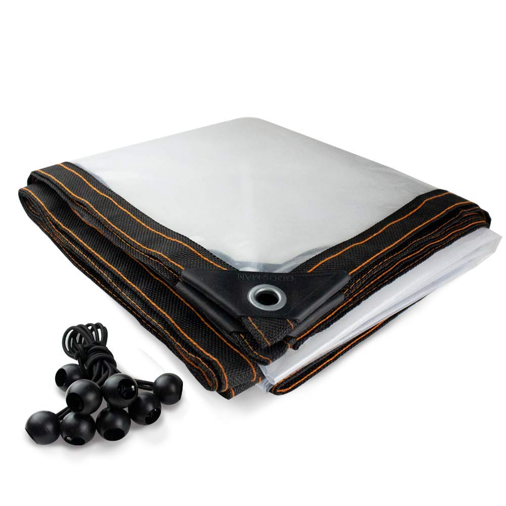 AITREASURE6.5ft×13ft Tarpaulin Transparent Waterproof Clear Tarps with Grommets 14 Pieces Ball Bungee Cords 6 Inch for Plants Greenhouse, Pet Hutch Roof