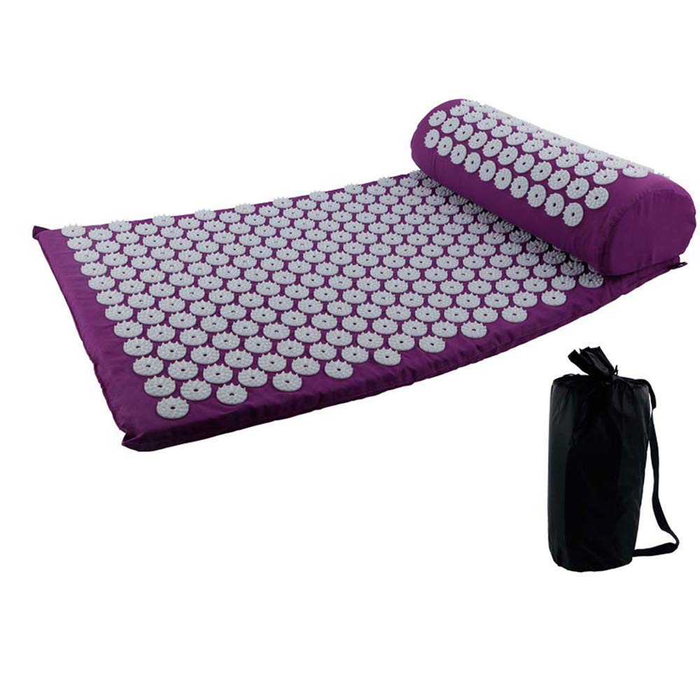 Tapis acupression complet pour soulagement douleur dos cou sciatique avec coussin violet