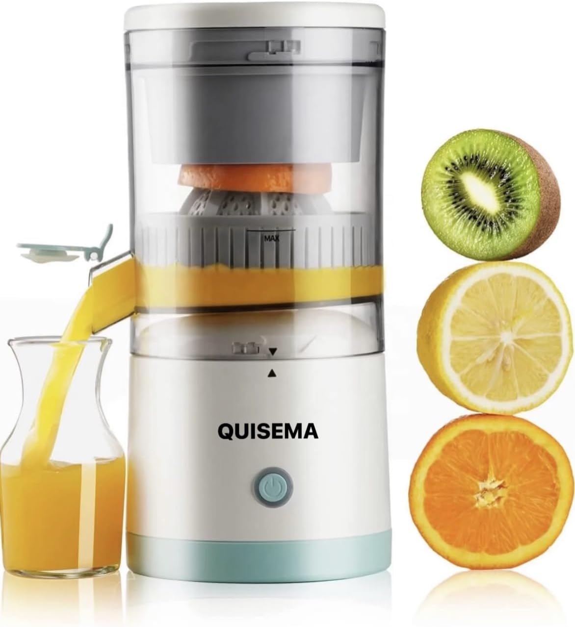 QUISEMA Citrus Juicer, Orange Squeezer Manual Reamer with 50 ml Removable Juice Cup, Easy to Clean and Use, WHITE/GREEN