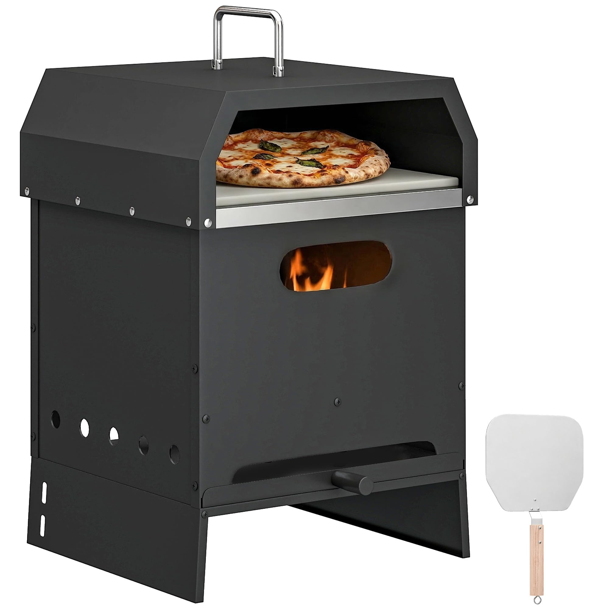 Outsunny Four à pizza d'extérieur 3 en 1 à bois en acier inoxydable 2 niveaux avec pelle à pizza
