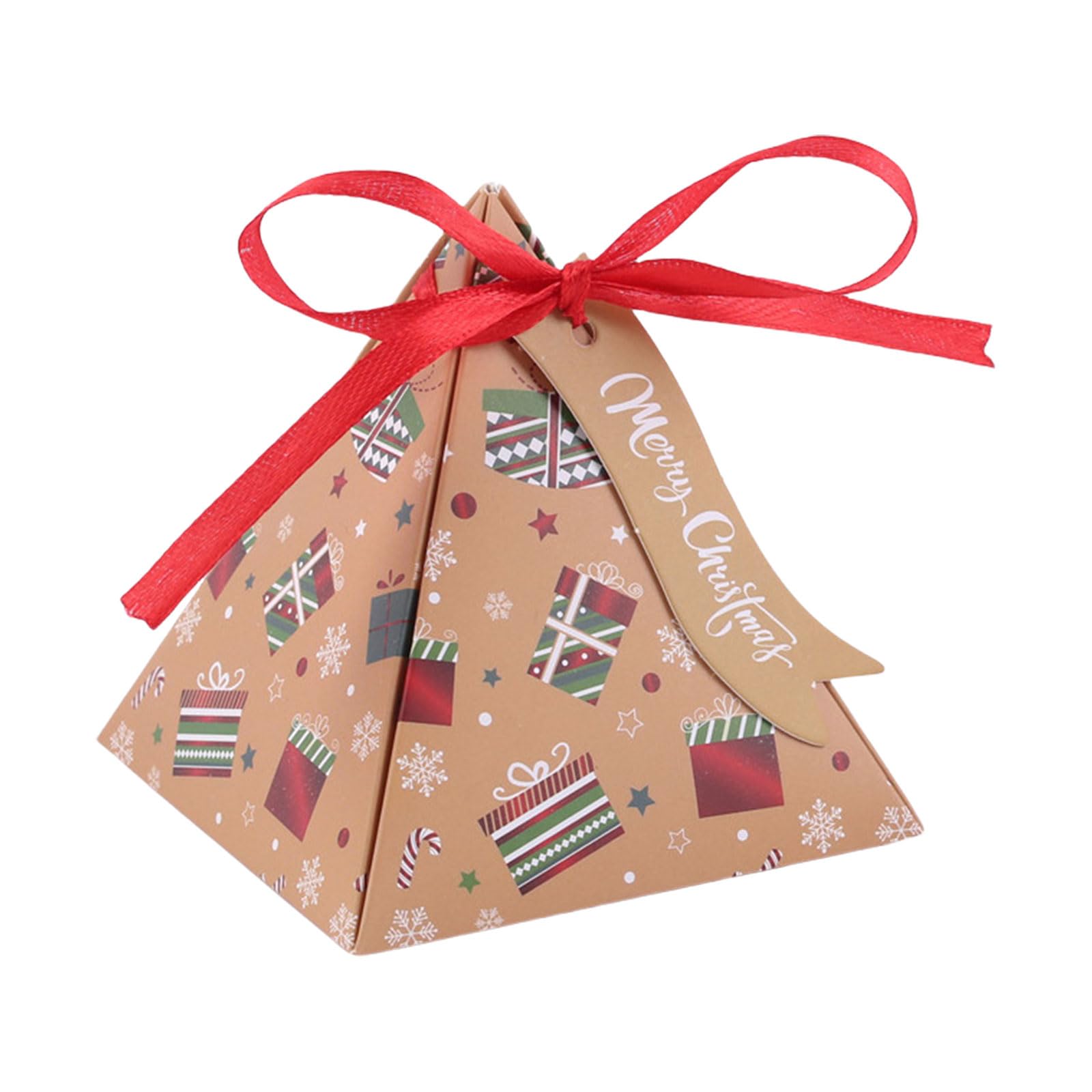Tsophreniq 50Pcs Decorative Christmas Triangles Candy Boxes Christmas Triangles Favor Boxes with Santa Print for Festival Treat Containers