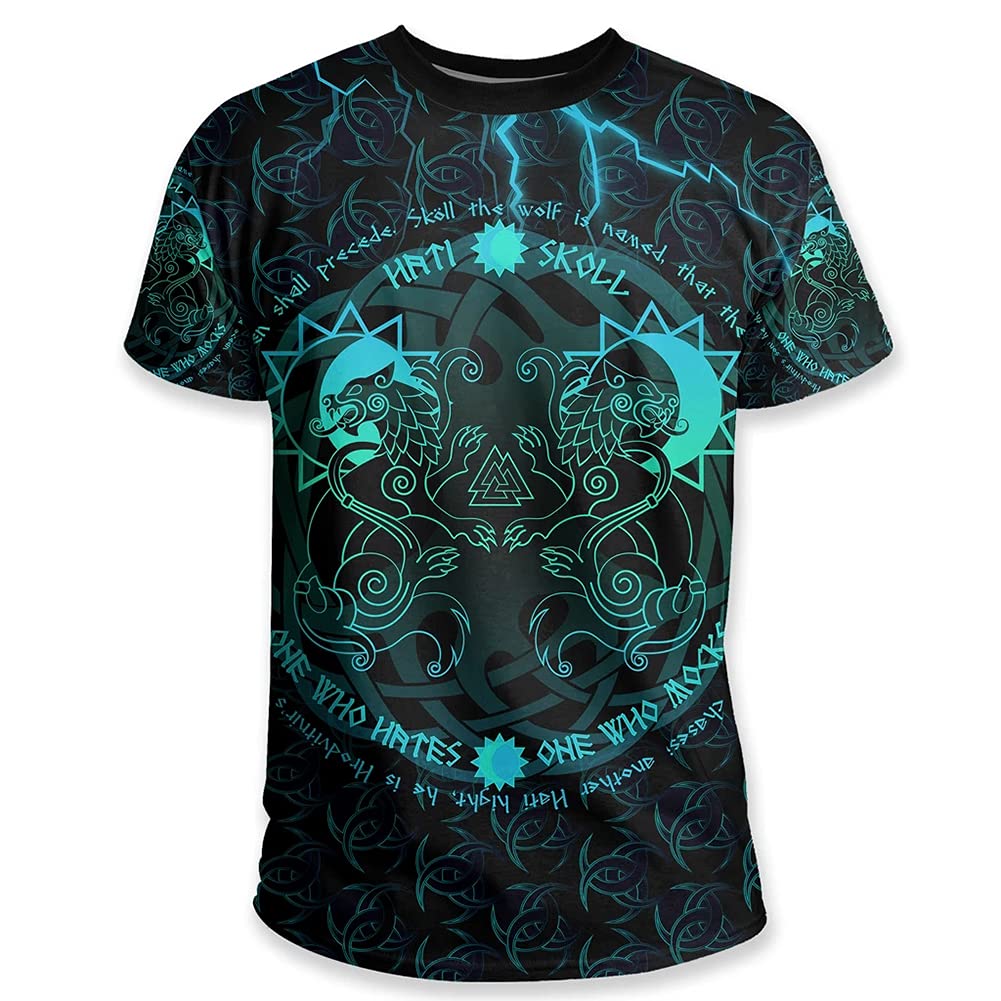 T-Shirt Viking Impression 3D Loup et Odin Couleur Vert XS