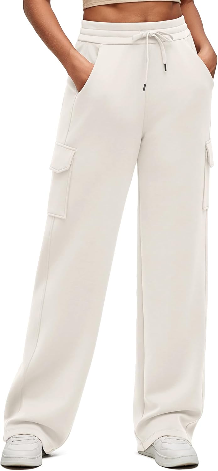 G4Free Smoofit Modal Soft Wide Leg Cargo Sweatpants for Women Drawstring Casual Pants with Pockets