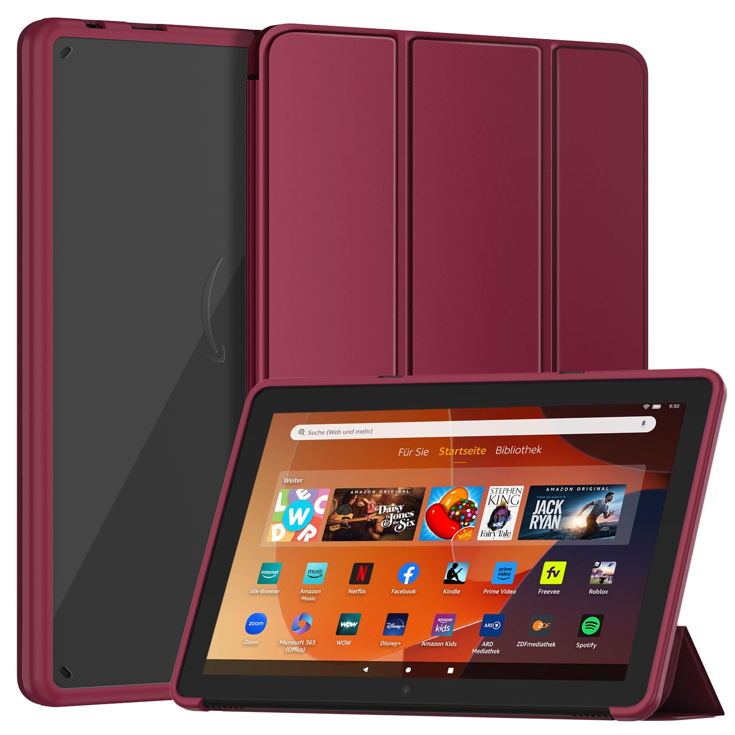 Patamiyar Smart Hülle für 10,1 Zoll Tablets,Nicht für Onn iPad 10,1 Zoll, Schlanke Leichte Standhülle mit Auto Schlaf/Wach - Rot