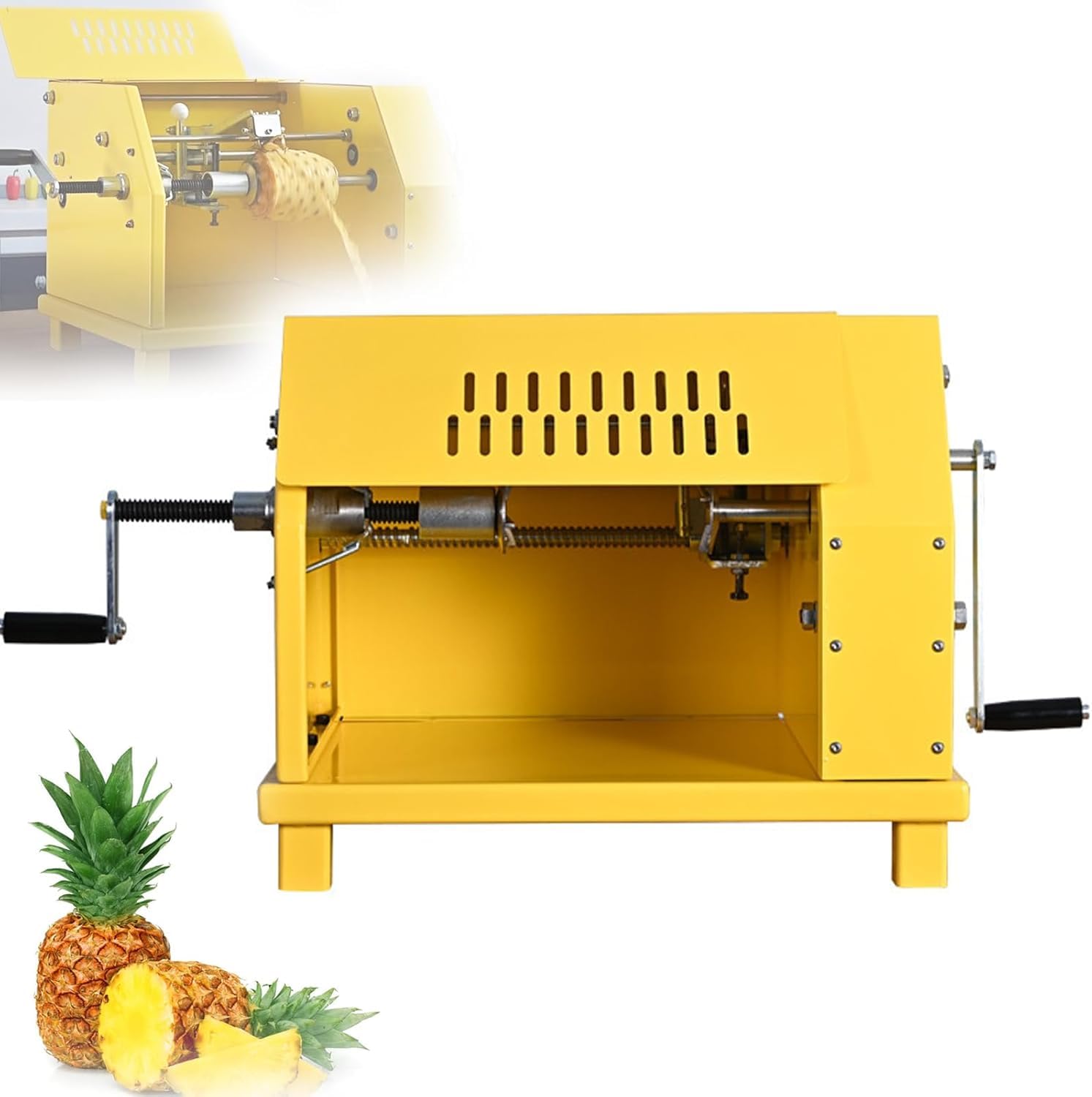 GYKOZY Heavy Duty Pineapples Peeler, Hand-Crank Peeling Machine, Double Rod Design, Adjustable Clamping Range for Efficient Peeling in Supermarkets and Shops