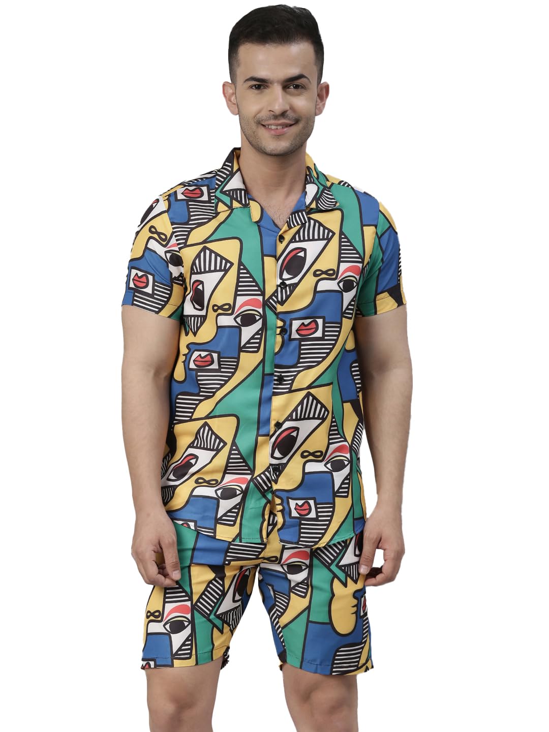 bushirt Mens Printed Regular Green Color Night Suit Set-MNS0148-picture-34