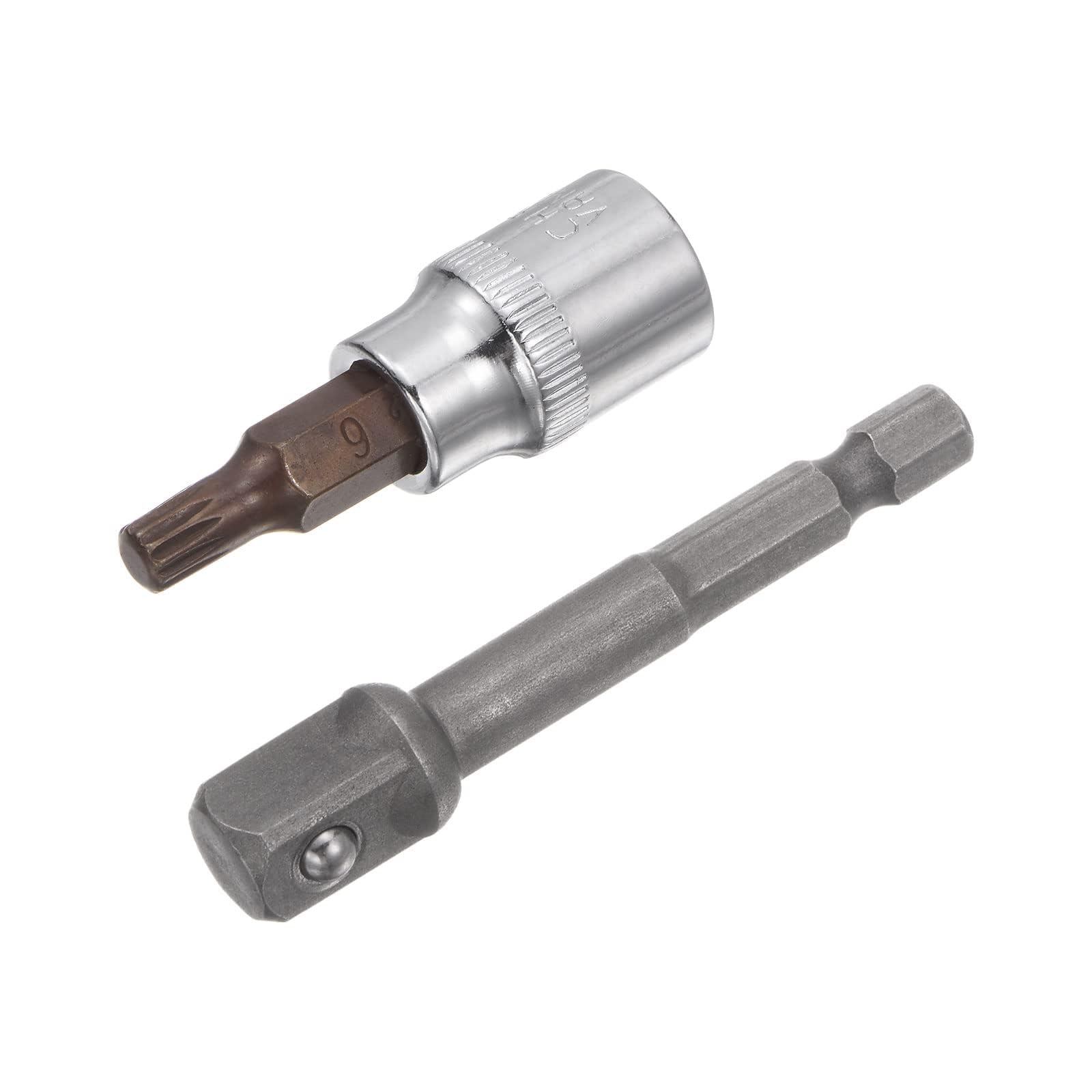 TOP-VIGOR Spline Bit Socket, 3/8" Drive x M6 (6mm) Key Socket, Premium S2 Steel Bits, 1.89" Length Bit with Hex Shank Power Drill Adapter for Torque Wrench, Ratchet Wrench