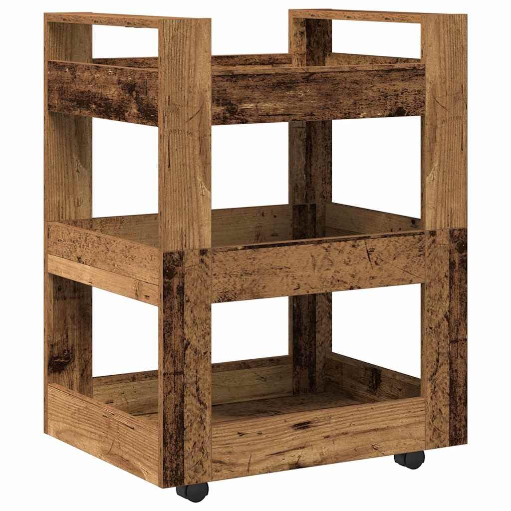 Carro de cocina blanco 60 x 45 x 80 cm de material de madera con 3 estantes y 4 ruedas, práctico carrito auxiliar con espacio de almacenamiento, fácil de limpiar