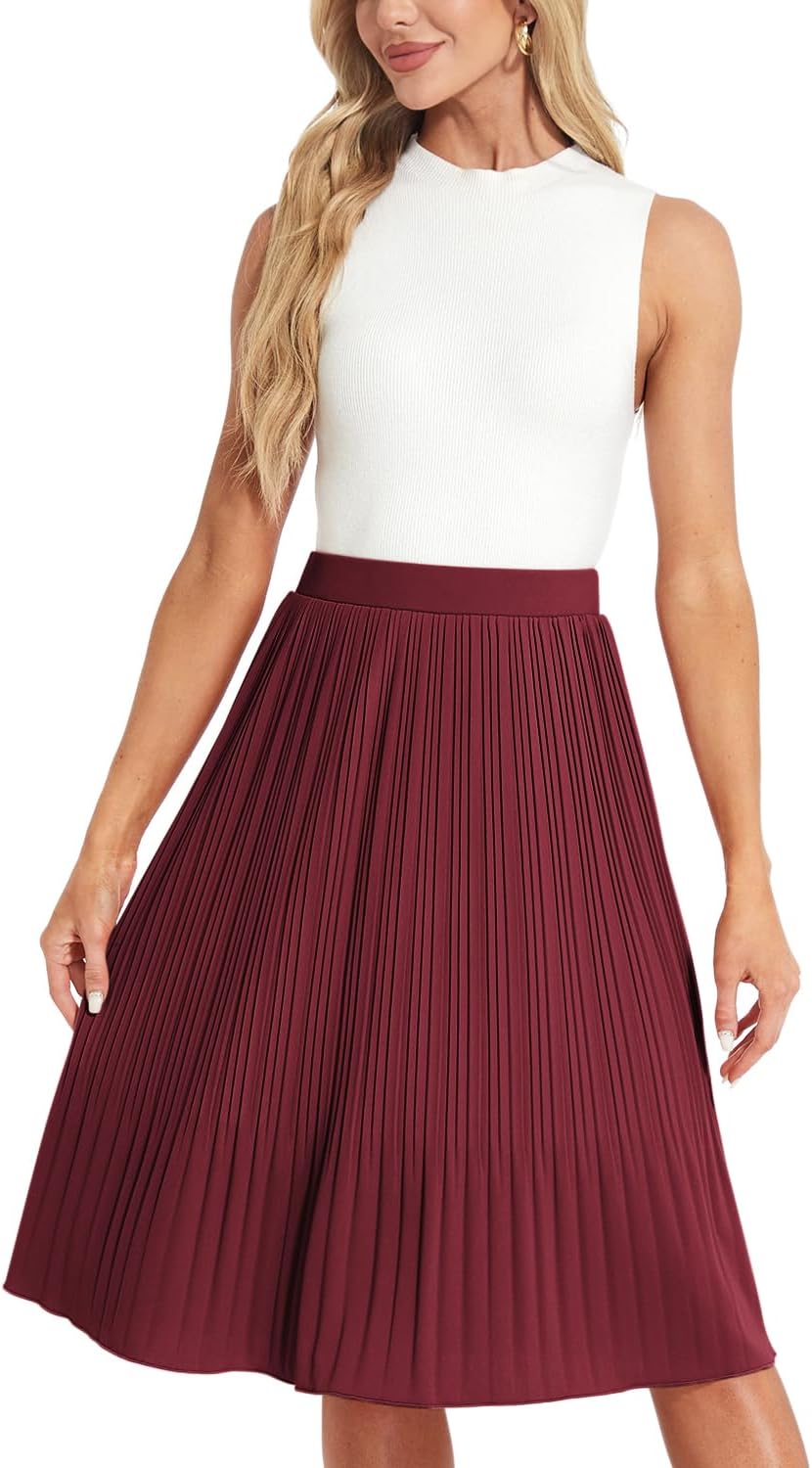 Women Drapey Knitted Chiffon Pleated Midi Skirts - Image 4