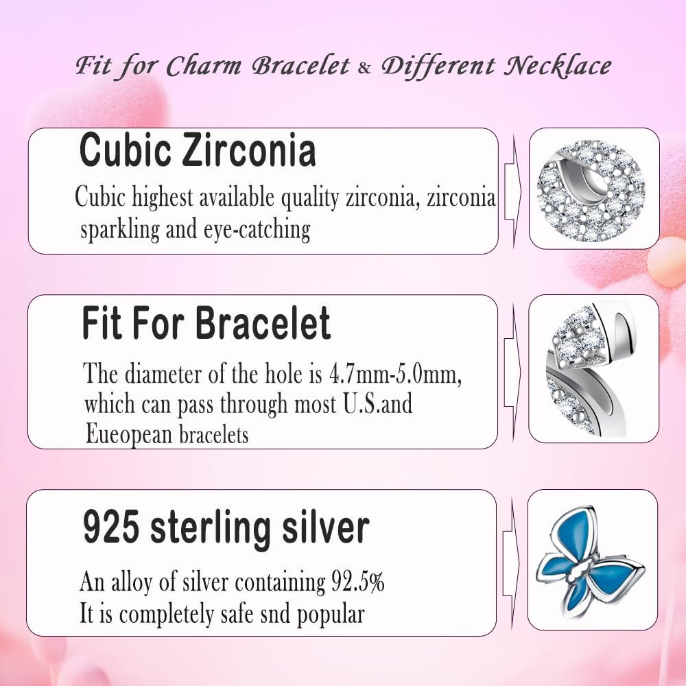 S925 Sterling Silver A~Z Letters Charms with 5A Cubic Zircon Stones, Butterfly Alphabet Beads fit Pandora European Bracelets Gift Options - Image 3
