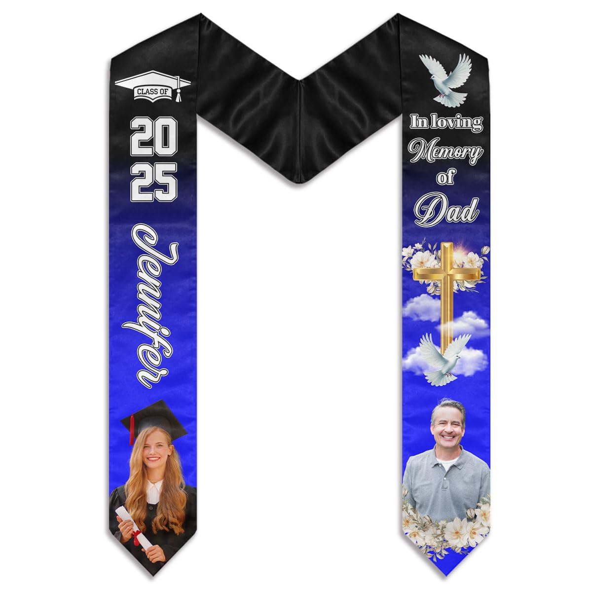 Wrappiness In Loving Memory Graduation Stole - Remembrance Gifts on Graduation Day, Loss of Mom Loss of Dad Sympathy Gifts for Son Daughter, Custom Photo Class of 2025 Stole (G01)