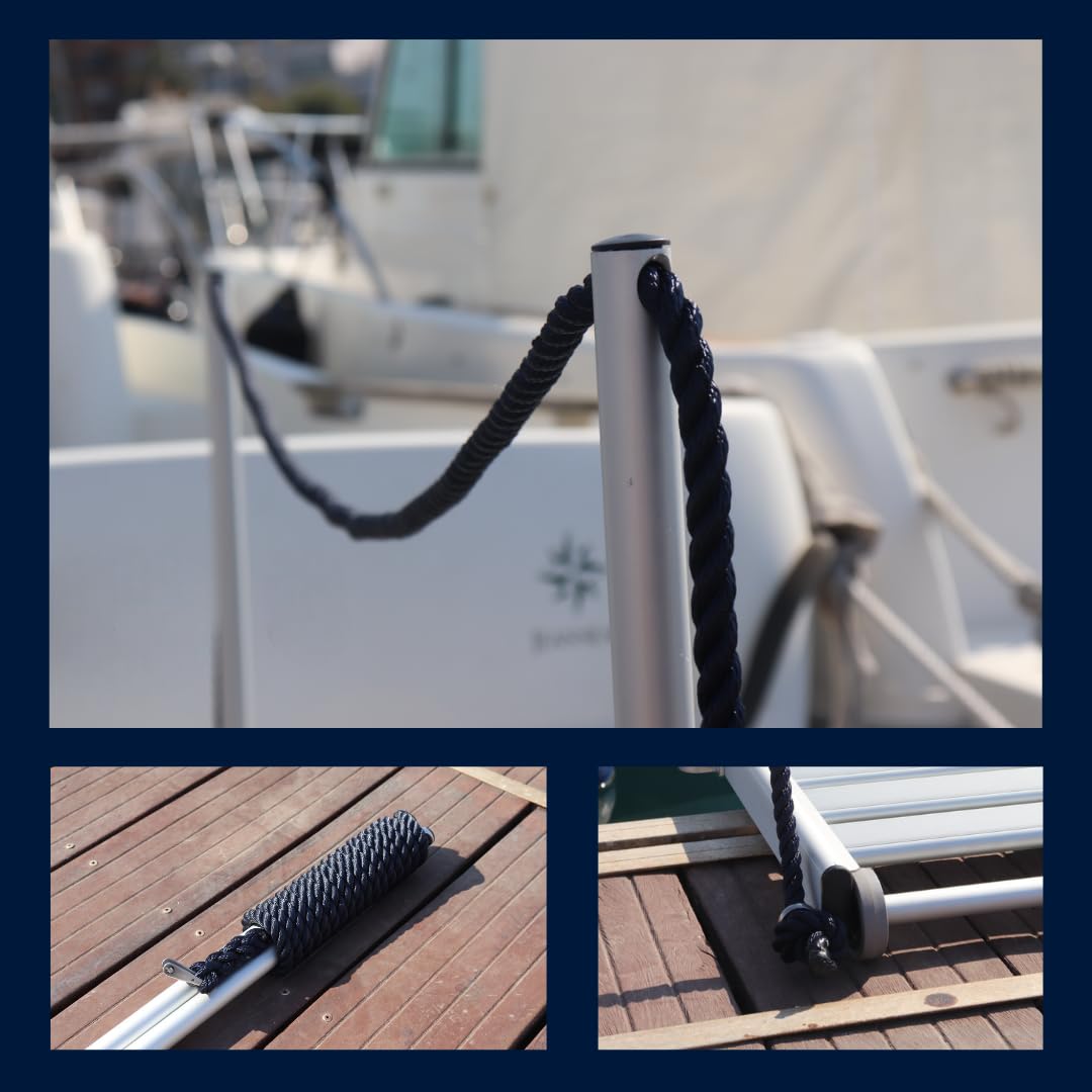 Pasamanos de Aluminio, Candelero con Cuerda Azul, Barandilla para Pasarela de Barco de 2 Metros, Ligero, Alta Resistencia y Elegante