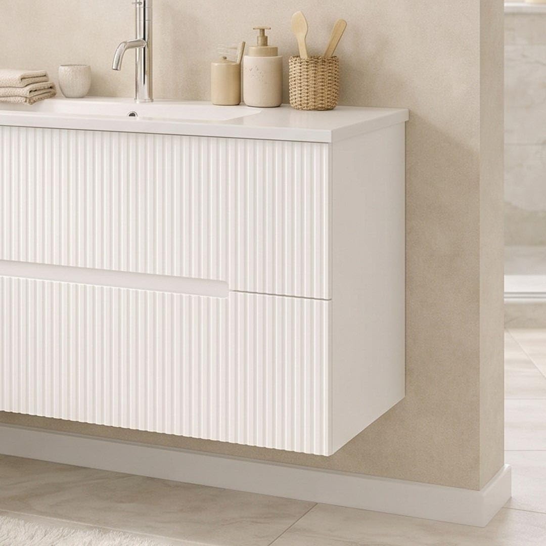 Kiamami Valentina Mobile Bagno Sospeso 60 cm Bianco Frontale Cannettato