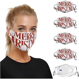 PENATE 4PC Adults Washable Christmas Colorful Snowflakes Prints Facemask-Filter Can Be Placed-Ship from U.S.
