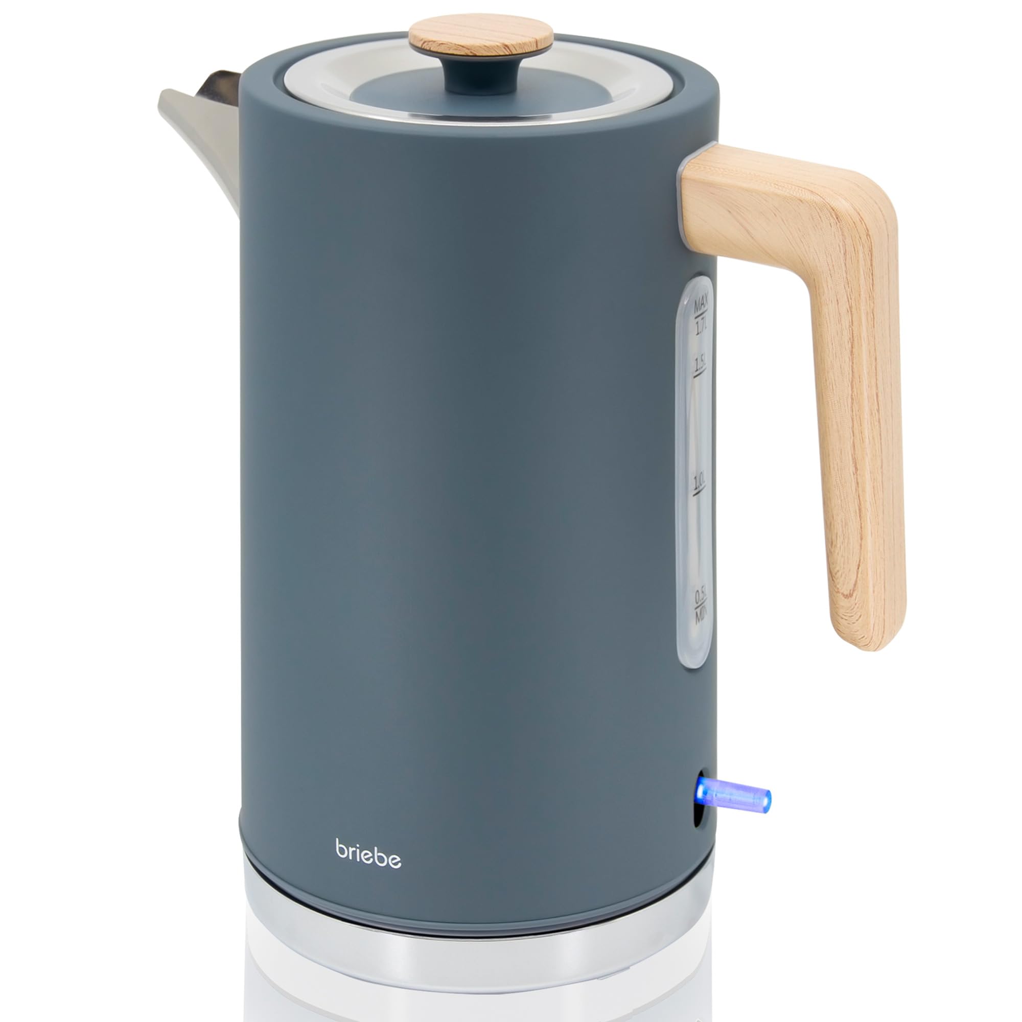 briebe Nordic Tostapane a Fessura Larga a 2 Fette, 6 Livelli di Tostatura, Pinze + Bollitore Elettrico 1,7L Cordless, Ebollizione Rapida 2200 W, senza BPA, Set Colazione Design Nordique, Grigio