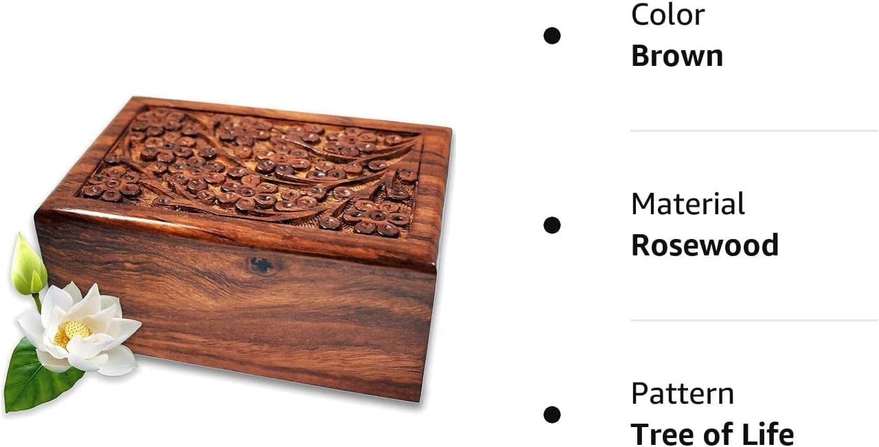 Wooden Urn - HandcraftedRosewood Cremation urns - Beautiful urns for Human Ashes Adult Male and Female- Casket and Decorative Urns Wooden Box (XX-Large)