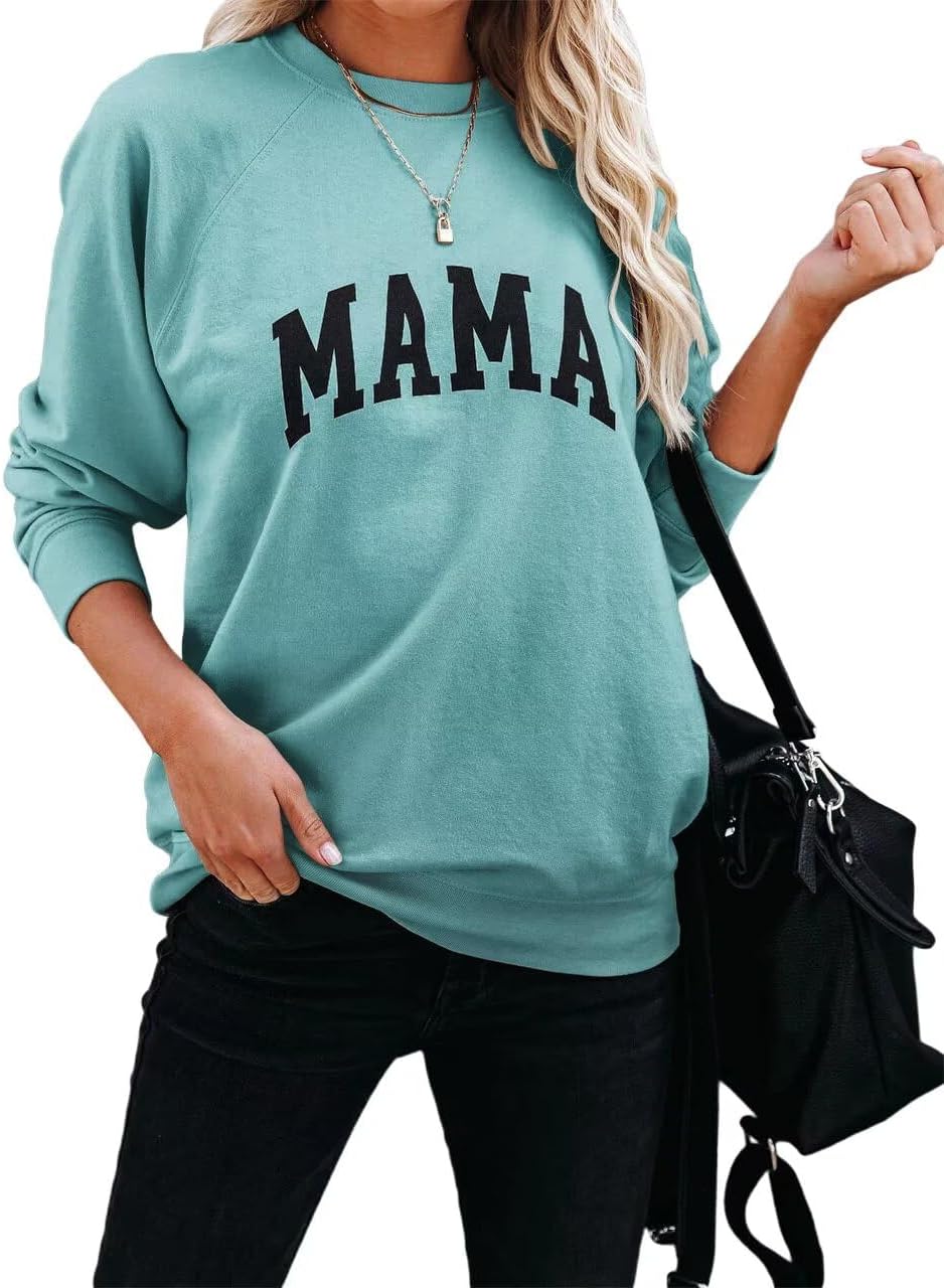 Dressmine Womens Long Sleeve Mama Sweatshirts Fall Crew Neck Mom Shirts Cute Graphic Tees Pullover Hoodies
