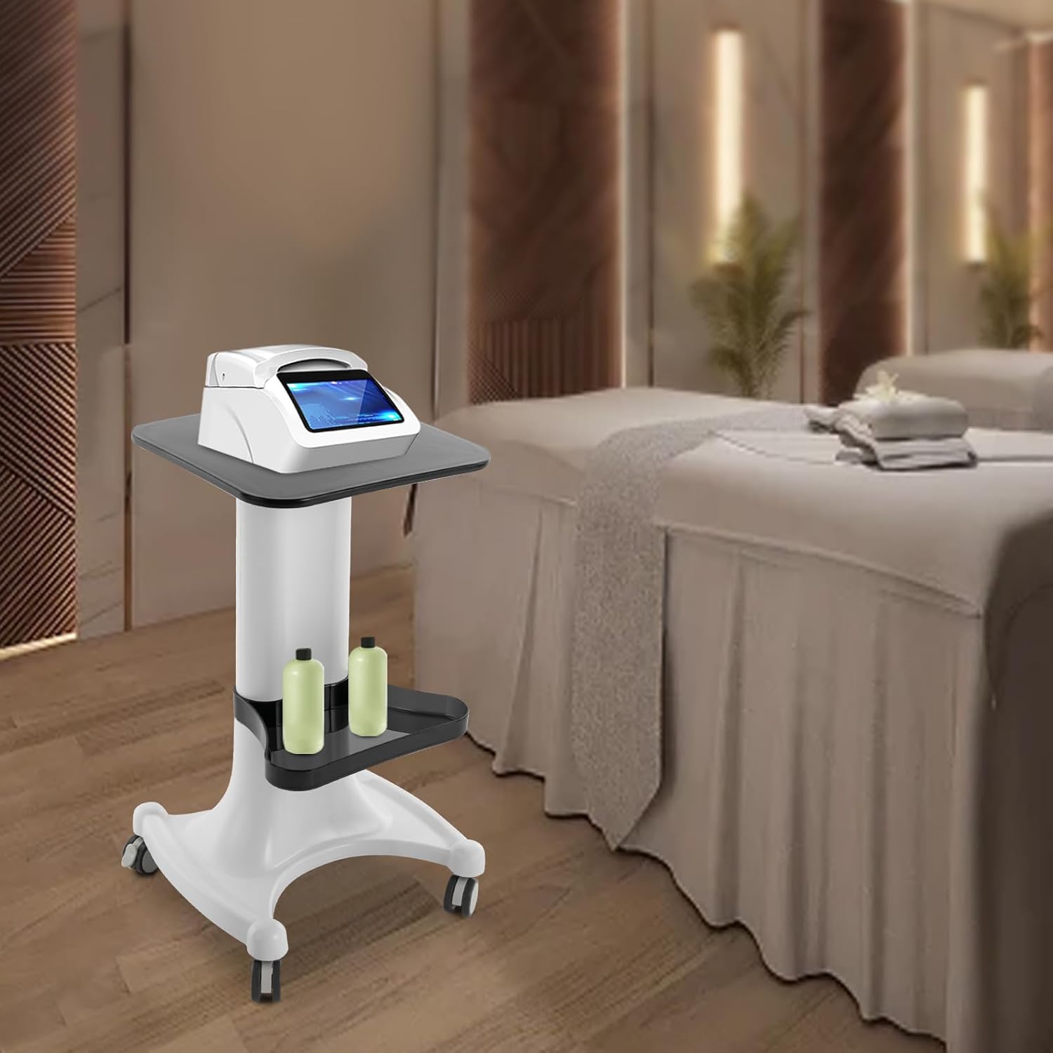 Beauty Salon Trolley Cart Plastic Beauty Instrument Tray Salon Spa Machine Trolley Stand with Wheel for Spa and Lab (ABS)