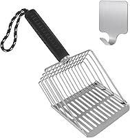 Faoemsey Stainless Steel Cat Litter Scoop - Heavy Duty Metal Scooper with Dual Sieves, Rubber Handle & Storage Hook