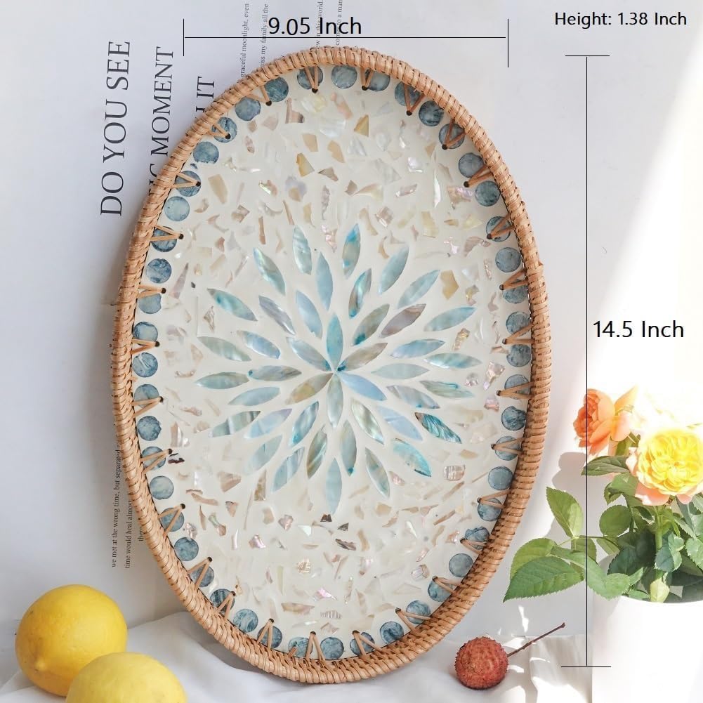 Bandeja de servir de 14.5 pulgadas para mesa de café, bandeja decorativa otomana para sala de estar