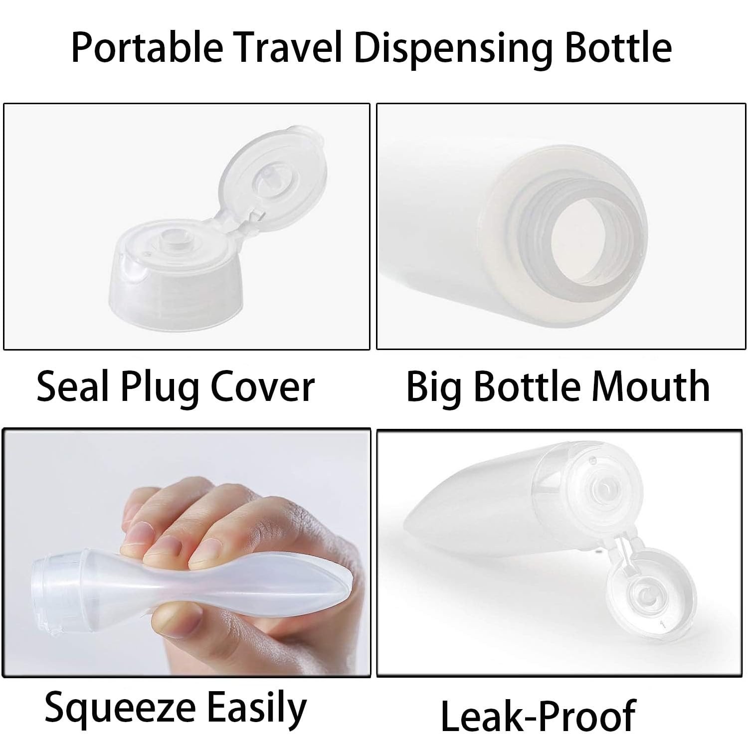 6 Pcs Clear Plastic Empty Travel Bottles Squeezable Refillable Tubes for Shampoo Lotions Creams and Cosmetics Compact and Leak Proof Design Ideal for Travel - Image 3