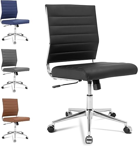 Okeysen Silla de escritorio de oficina sin brazos, Silla giratoria ergonómica de sala de conferencias con respaldo medio, altura ajustable, silla de