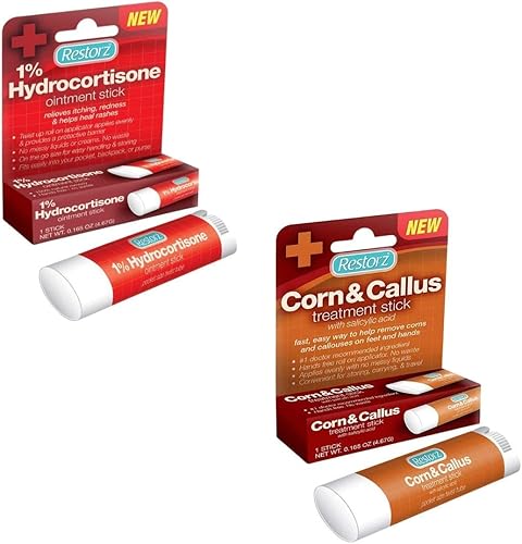 Restorz Removedor de maíz y callos con ácido salicílico e hidrocortisona 1% en barra de crema, paquete 2 en 1, aplicación de palo fácil de usar (2