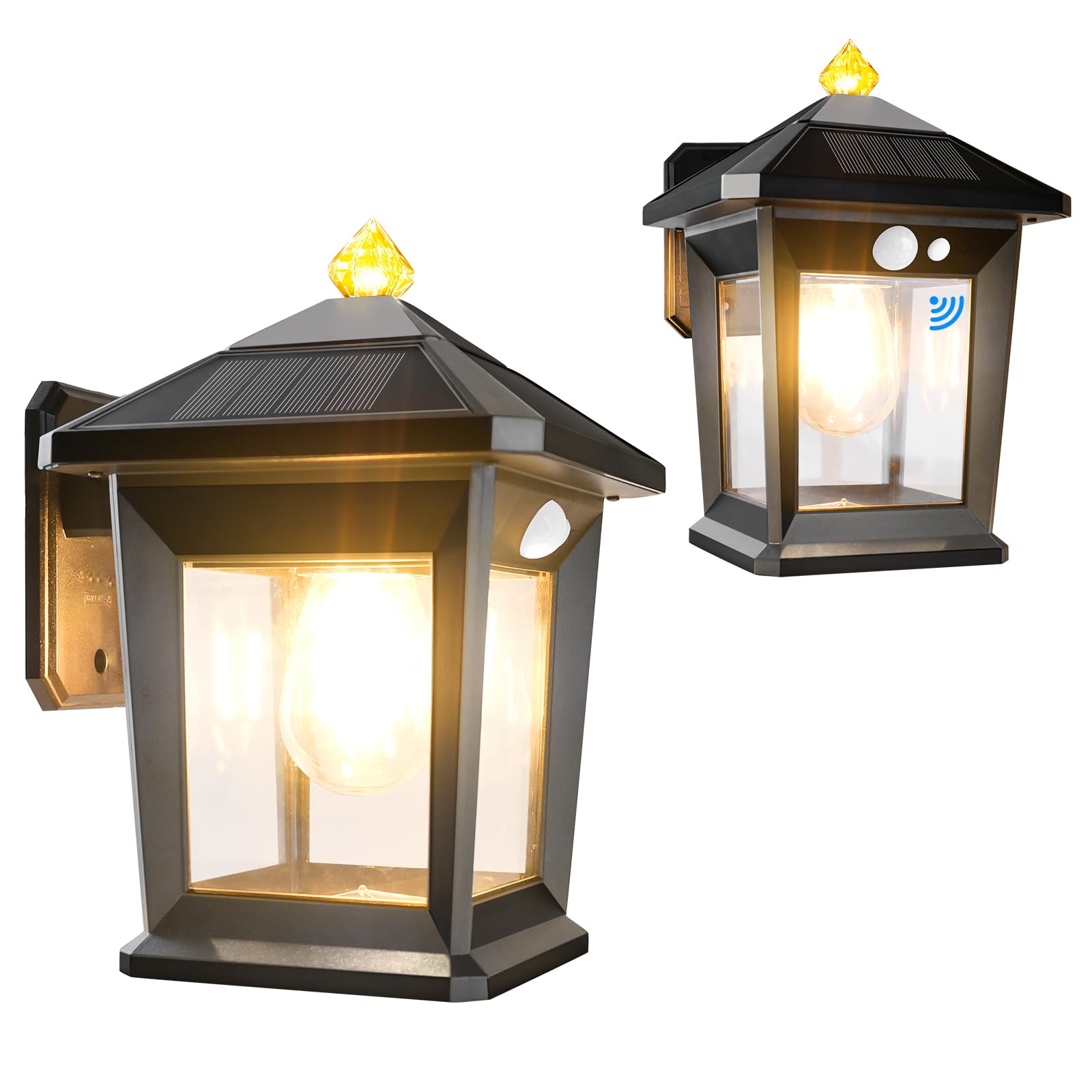 T-SUN Farola Solar Exterior 2 Piezas Luz Vintage Pared al Aire Libre con 3 Modos Sensor de Movimiento Focos Led Exterior Solares IP65 Impermeable Luz Solar Exterior para Jardín Patio Garaje