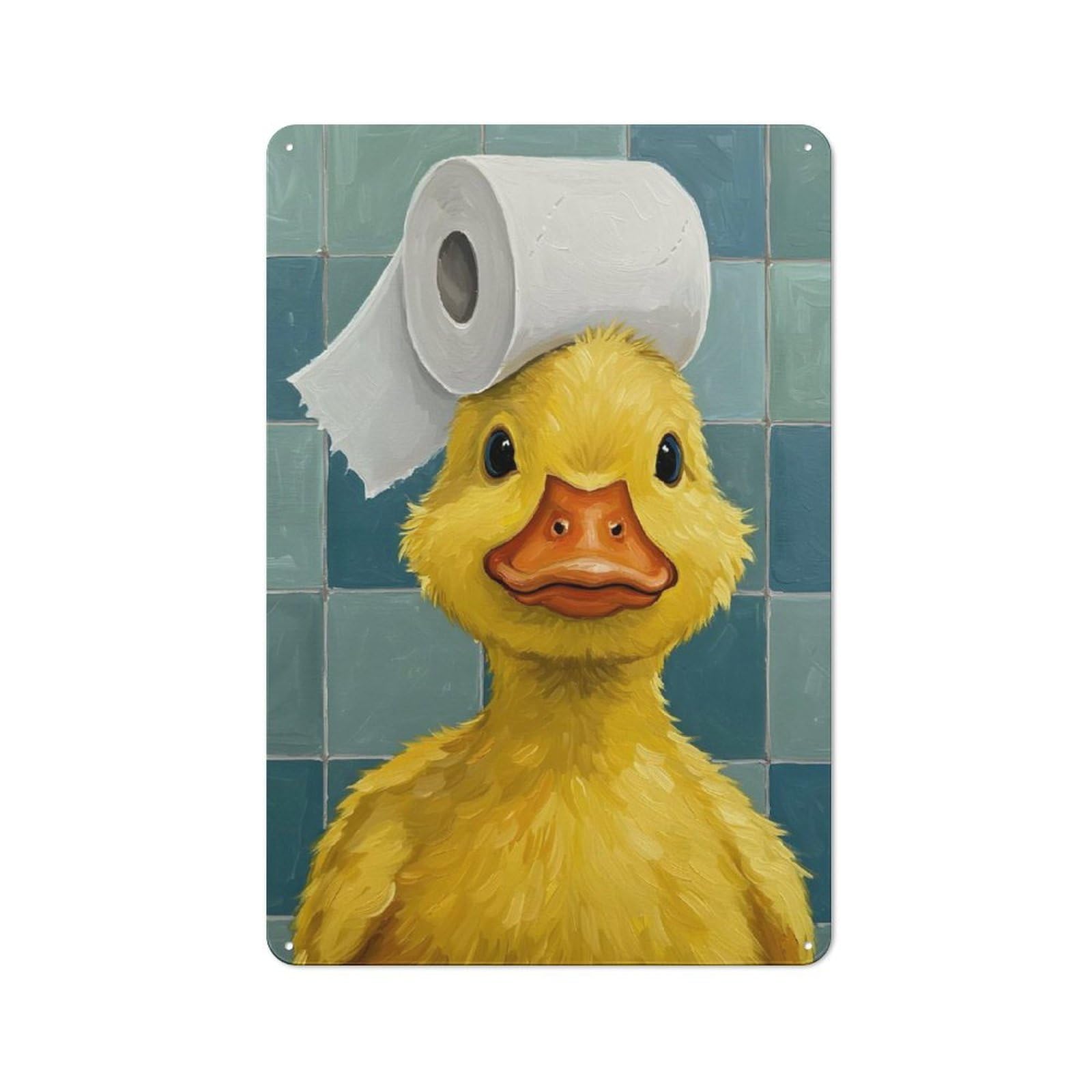 Junmoney Duckling With Toilet Paper Hat Rustic Metal Sign 30X20cm For Café Or Restaurant, Suited To Café Owners And Decorators