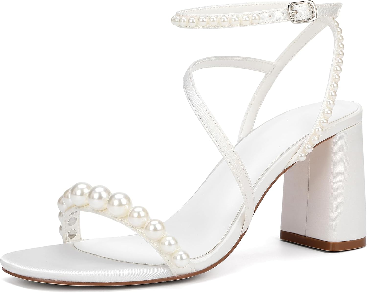 Women's Pearl Embellished Sandals - Elegant Block Heel